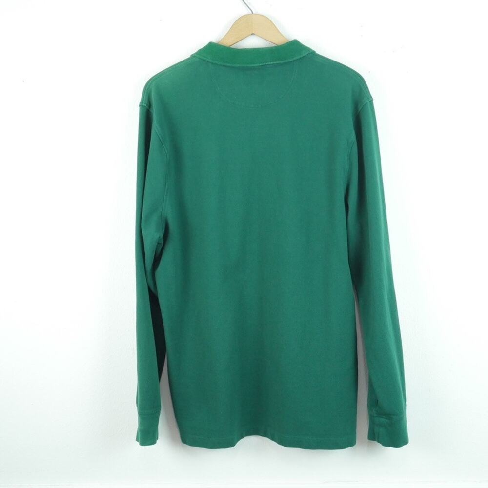 J Crew Oarsman Long Sleeve Polo Large FLAW Green Cotton Preppy Heritage Rugby - Picture 8 of 11